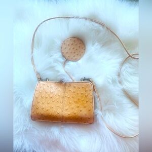 Purse Bag Faux Ostrich Leather , Crossbody With Mirror